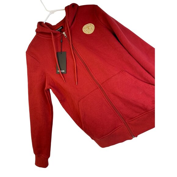 NWT Mens True Religion True College Zip Hoodie Red Dahlia S RR10488 $120 - Picture 1 of 11